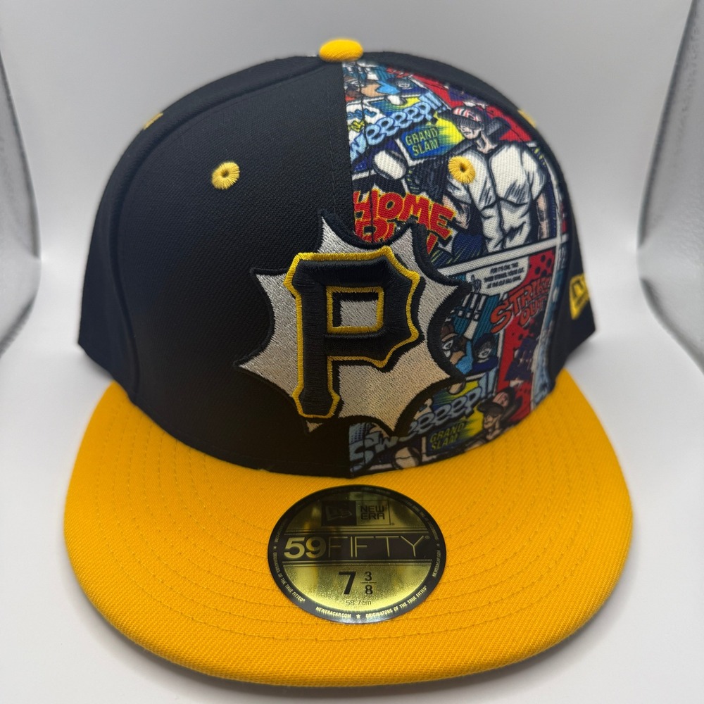 New Era 59FIFTY Pittsburgh Pirates Comic Book Split Fitted Hat 7 3/8 Black